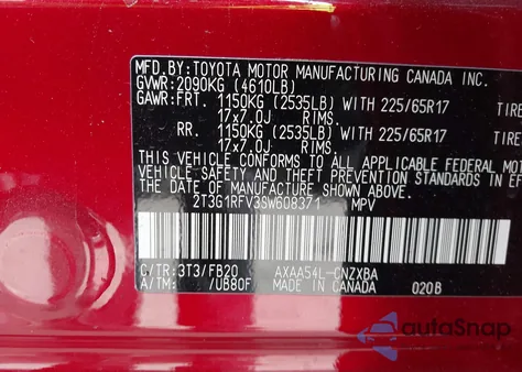 2025 Toyota Rav4 Le из США, поврежденный, VIN 2T3G1RFV3SW608371